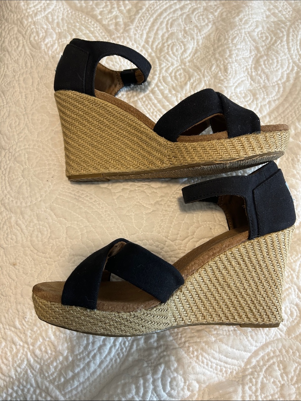 Toms Black Cork Wedge Ankle-Strap Sandals - Picture 5 of 9